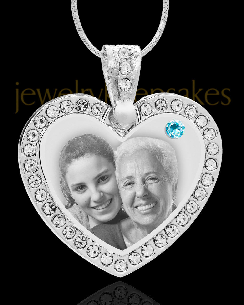 March Gem Heart Birthstone Stainless Photo Pendant