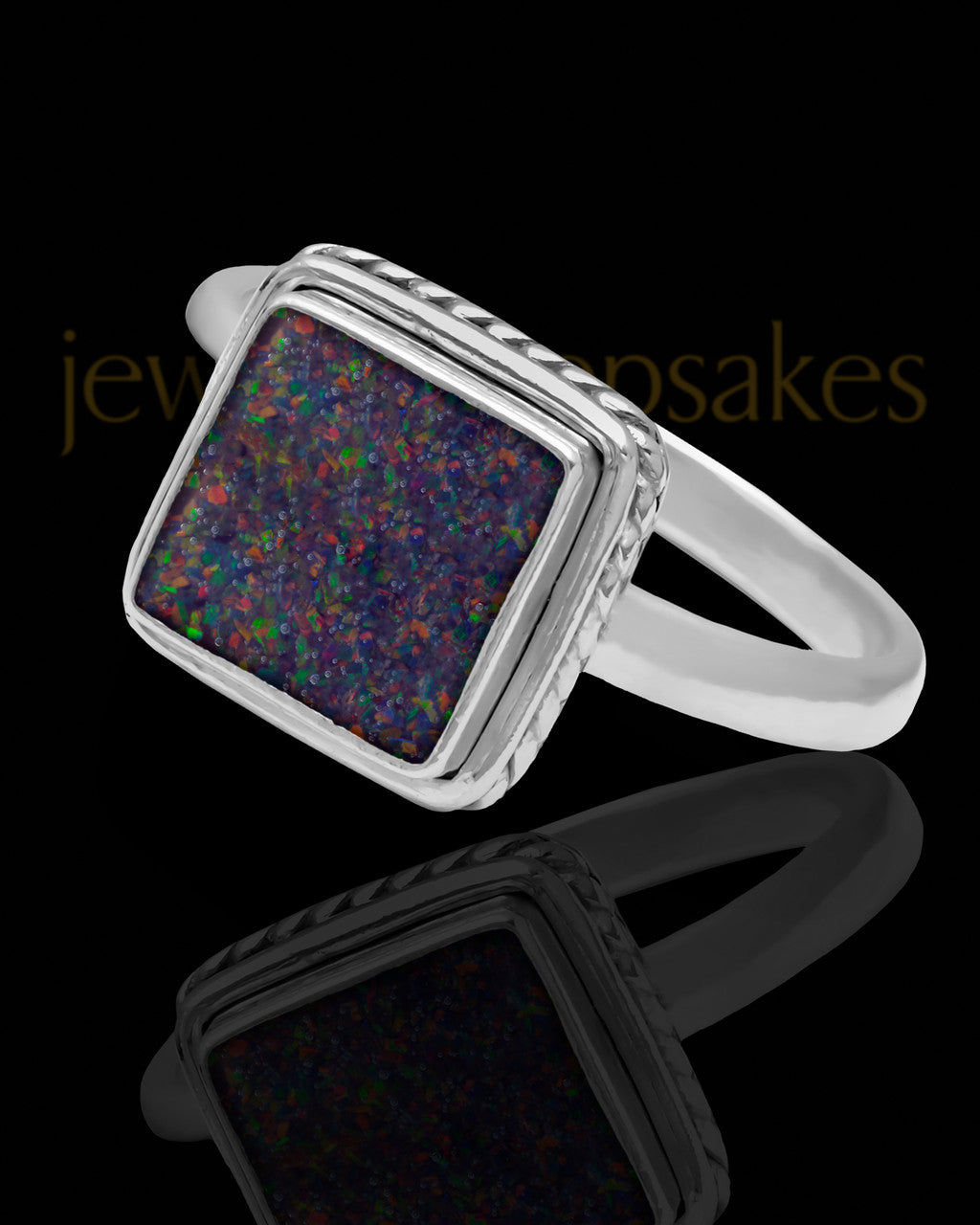 Ladies Calliope Black Blaze Opal Silver Ash Ring