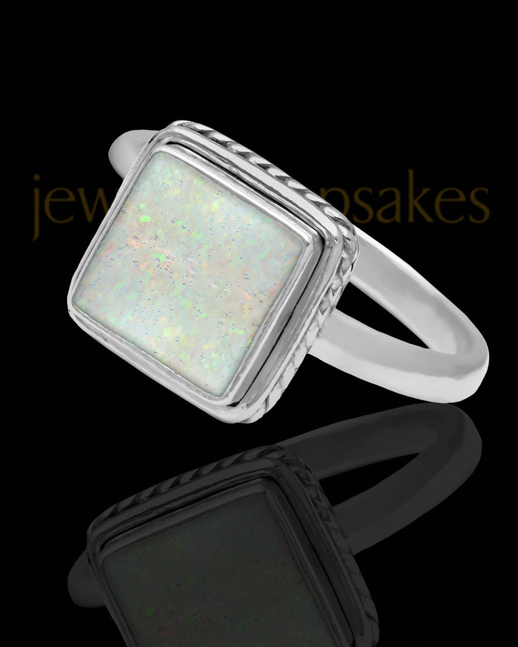 Ladies Calliope Crushed Linen Opal Silver Ash Ring