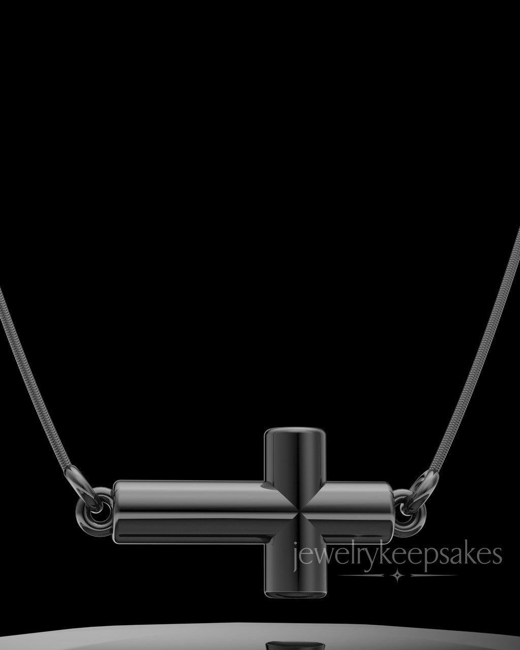 Black Plated Horizontal Cross Permanently Sealed Waterproof Keepsake Jewelry