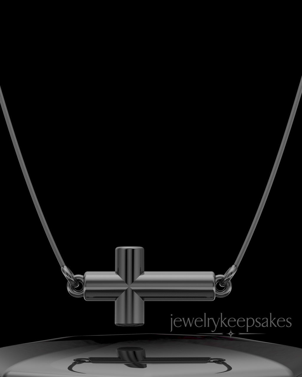 Black Plated Horizontal Cross Permanently Sealed Waterproof Keepsake Jewelry