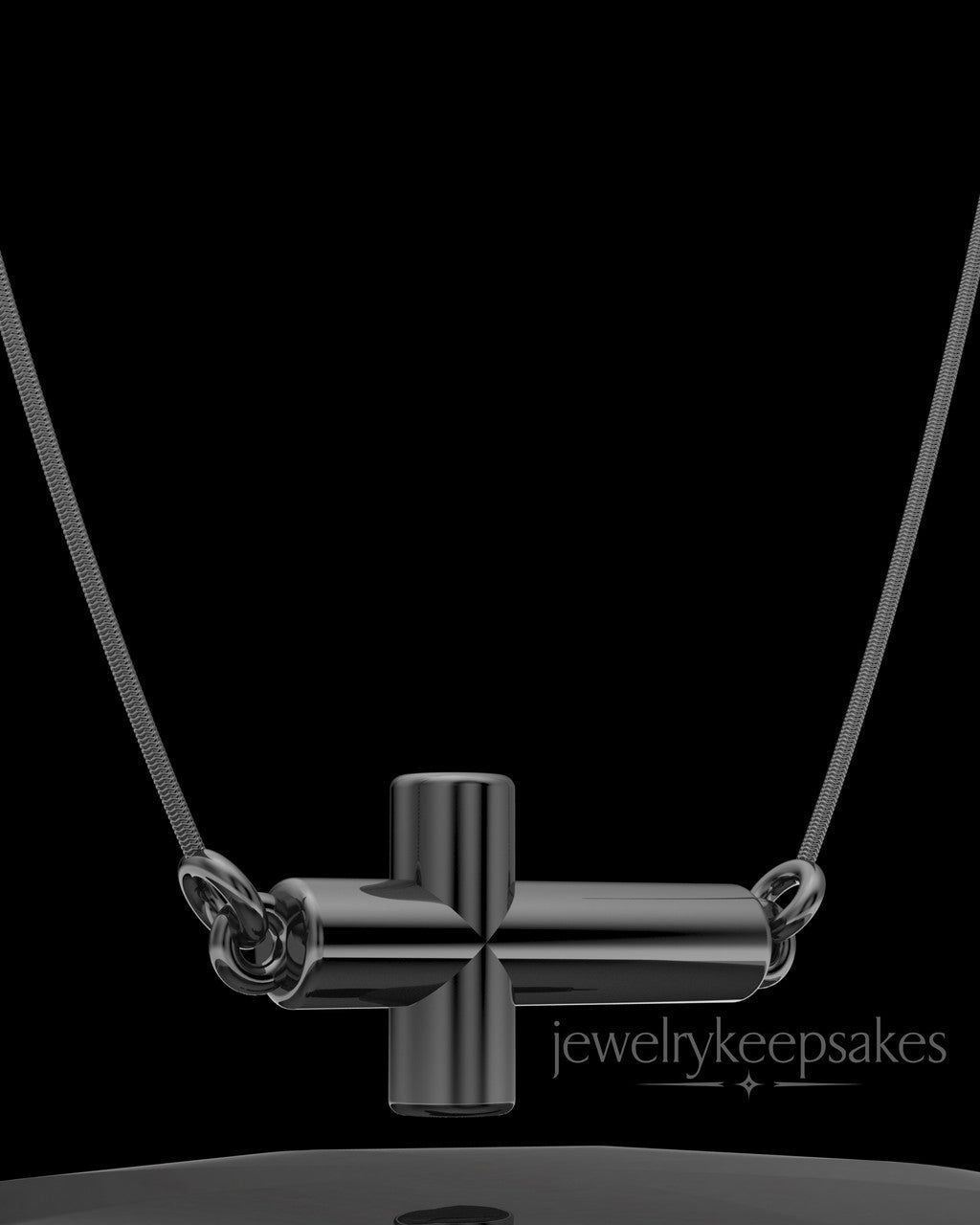 Black Plated Horizontal Cross Permanently Sealed Waterproof Keepsake Jewelry