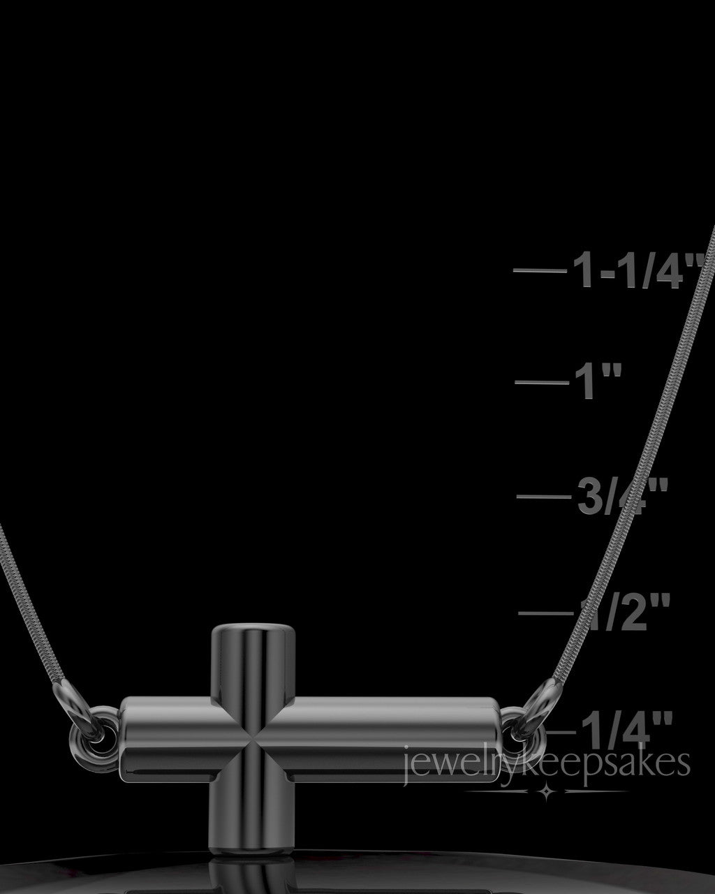 Black Plated Horizontal Cross Permanently Sealed Waterproof Keepsake Jewelry