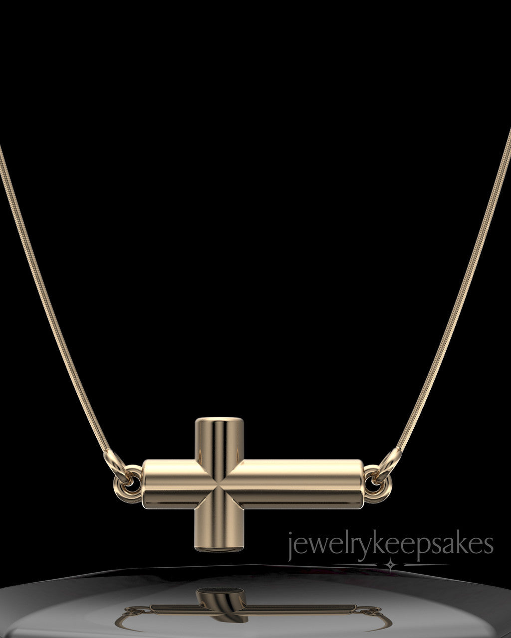 Solid 14k Gold Horizontal Cross Permanently Sealed Waterproof Keepsake Jewelry