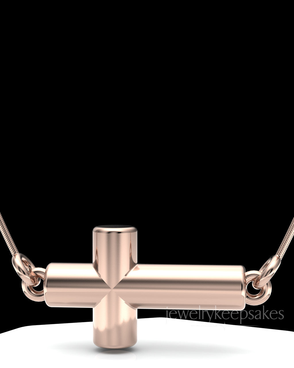 Rose Gold Plated Horizontal Cross Permanently Sealed Waterproof Keepsake Jewelry