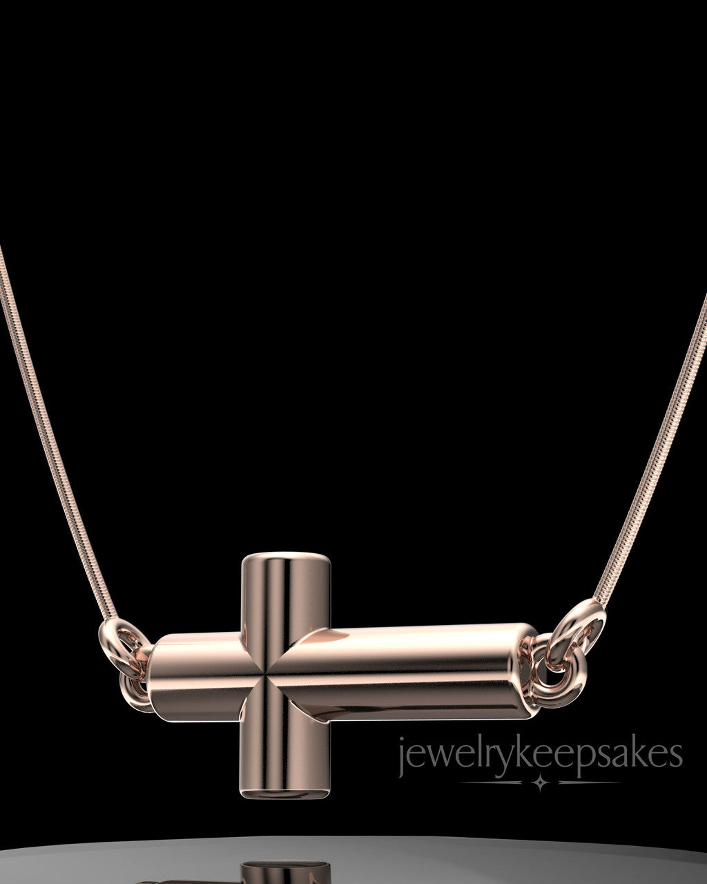 Rose Gold Plated Horizontal Cross Permanently Sealed Waterproof Keepsake Jewelry