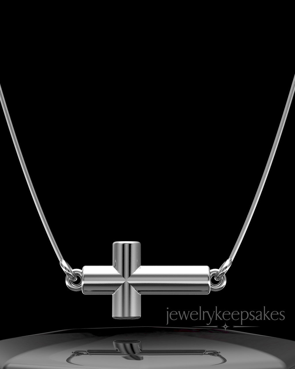 Solid 14k White Gold Horizontal Cross Permanently Sealed Waterproof Keepsake Jewelry