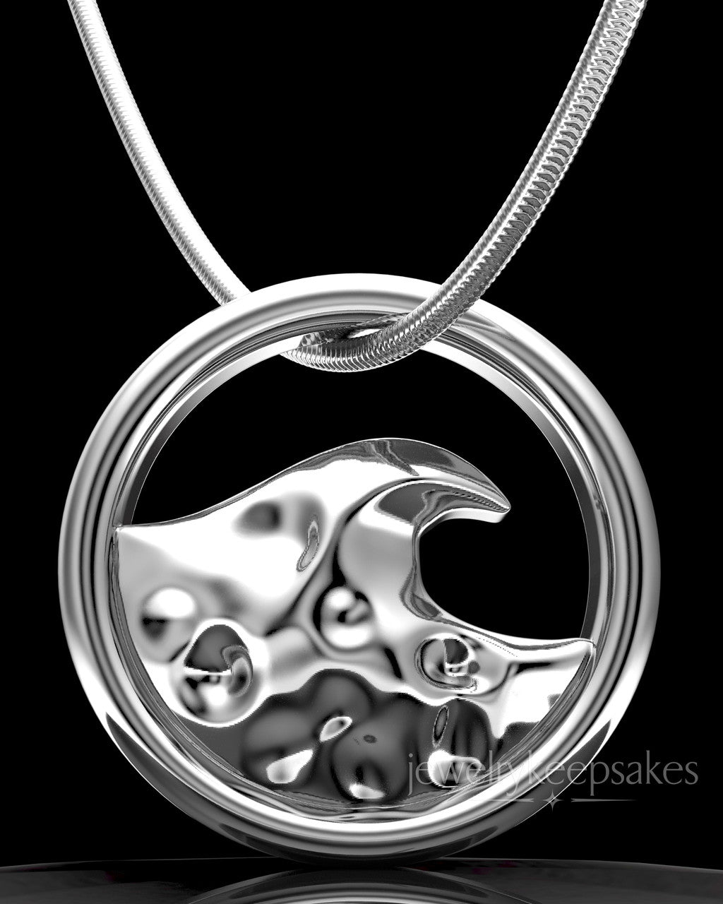 Sterling Silver Ocean Waves Permanently Sealed Waterproof Keepsake Jewelry