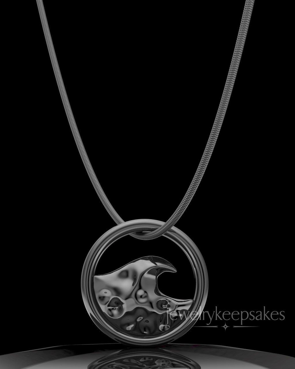 Black Plated Ocean Waves Permanently Sealed Waterproof Keepsake Jewelry