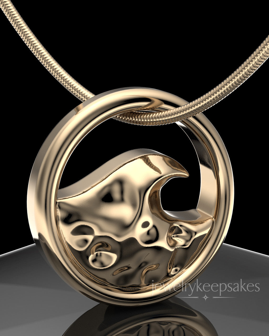 Solid 14k Gold Ocean Waves Permanently Sealed Keepsake Waterproof Jewelry
