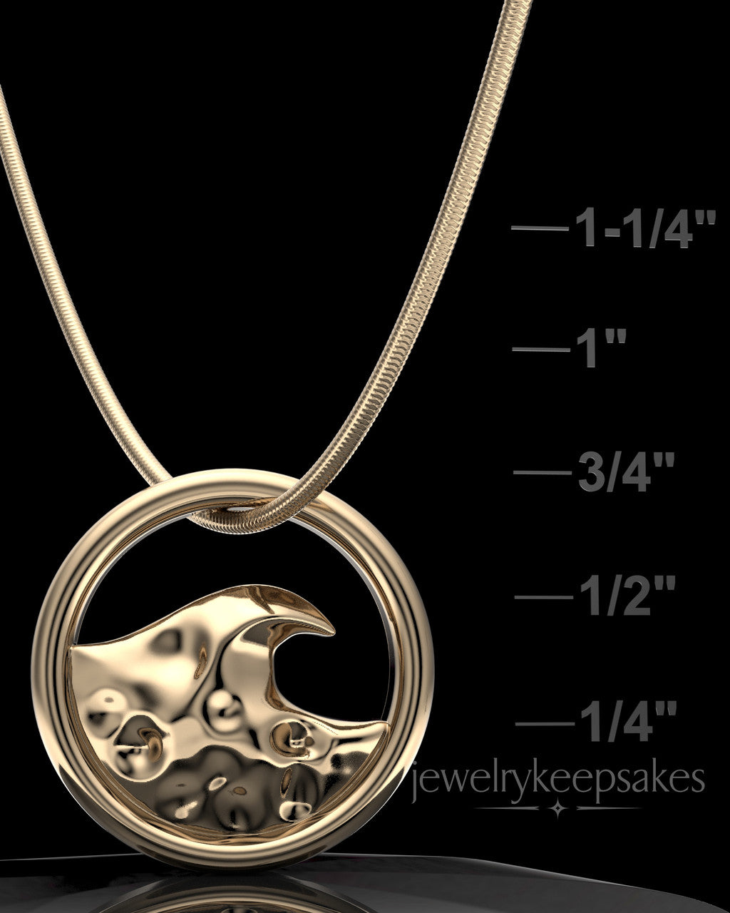 Solid 14k Gold Ocean Waves Permanently Sealed Keepsake Waterproof Jewelry