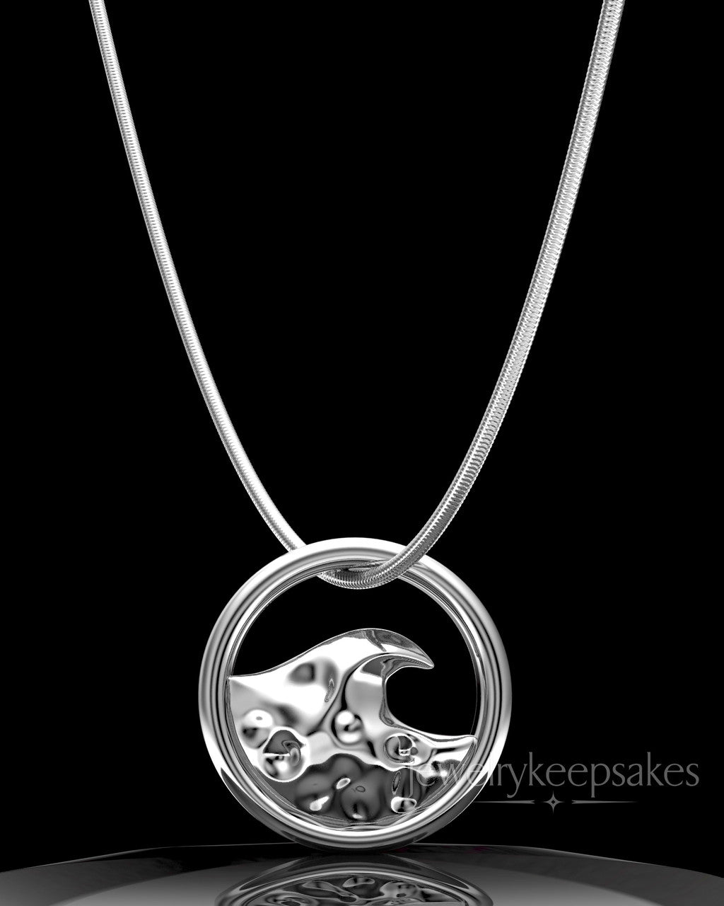 Sterling Silver Ocean Waves Permanently Sealed Waterproof Keepsake Jewelry