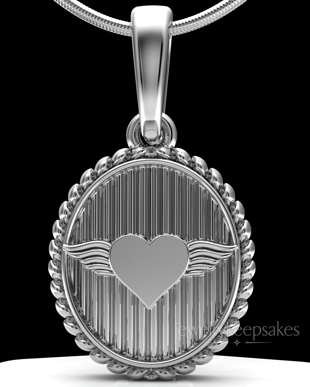 Solid 14K White Gold Oval In Love Permanently Sealed Waterproof Keepsake Jewelry