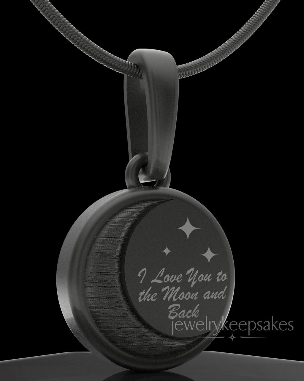 Black Plated Moon and Back Permanently Sealed Waterproof Keepsake Jewelry