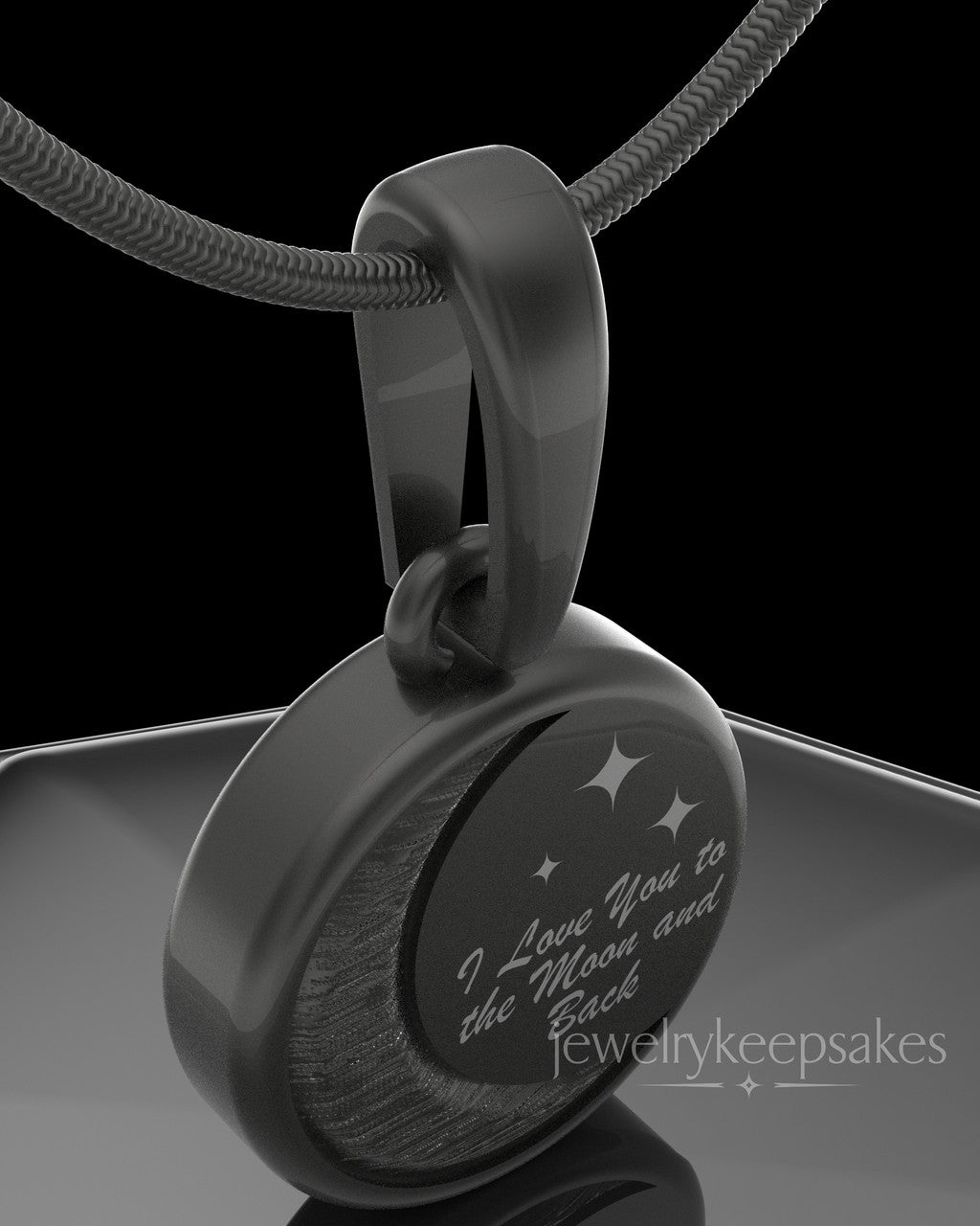 Black Plated Moon and Back Permanently Sealed Waterproof Keepsake Jewelry