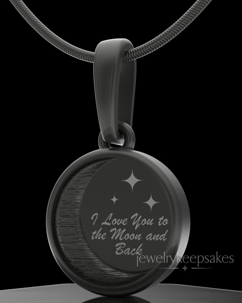 Black Plated Moon and Back Permanently Sealed Waterproof Keepsake Jewelry