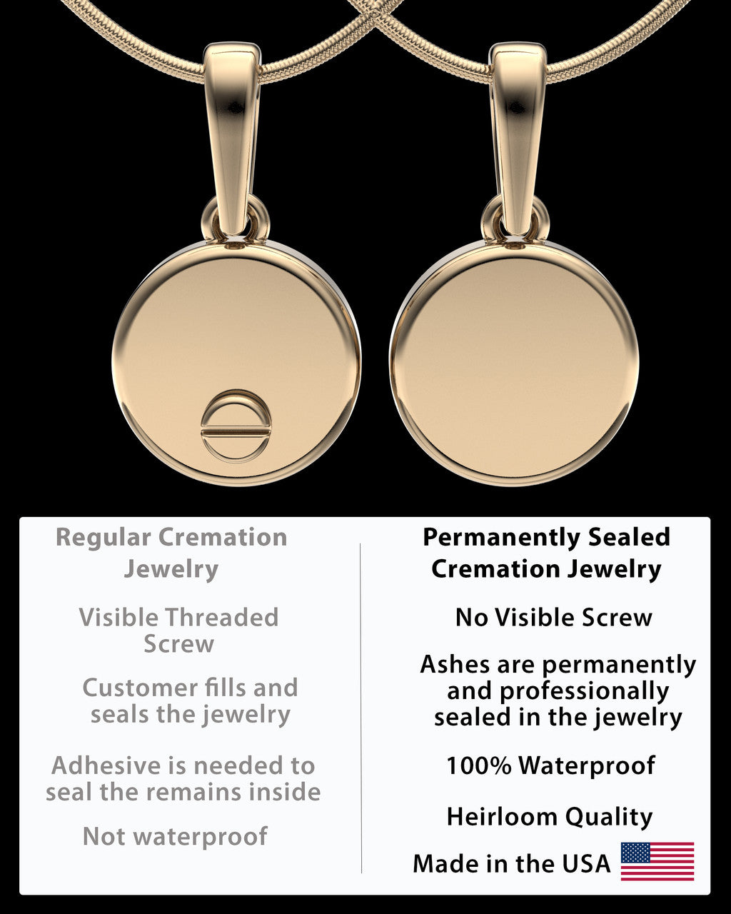 Gold Plated Moon and Back Permanently Sealed Waterproof Keepsake Jewelry