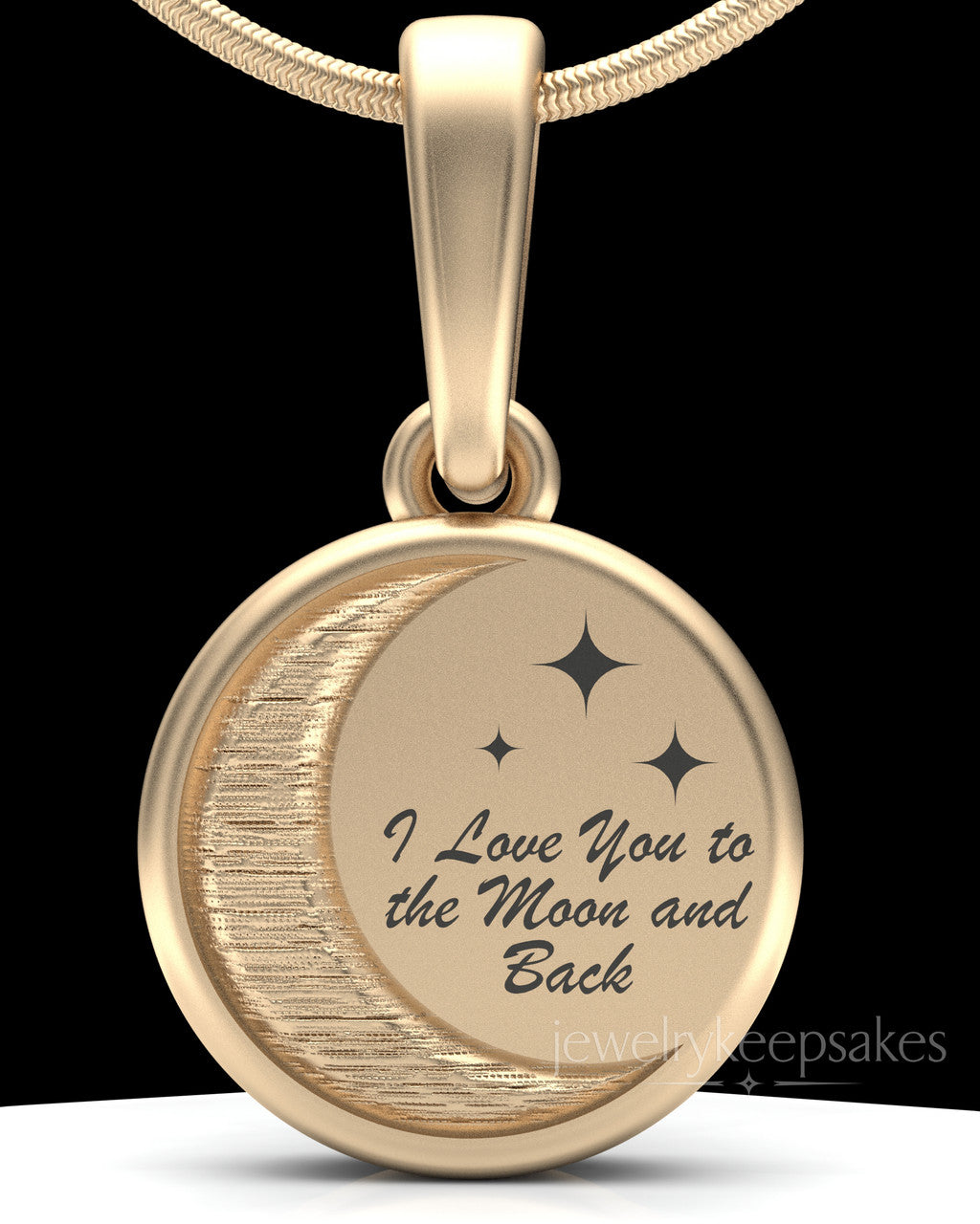 Solid 14k Gold Moon and Back Permanently Sealed Waterproof Keepsake Jewelry