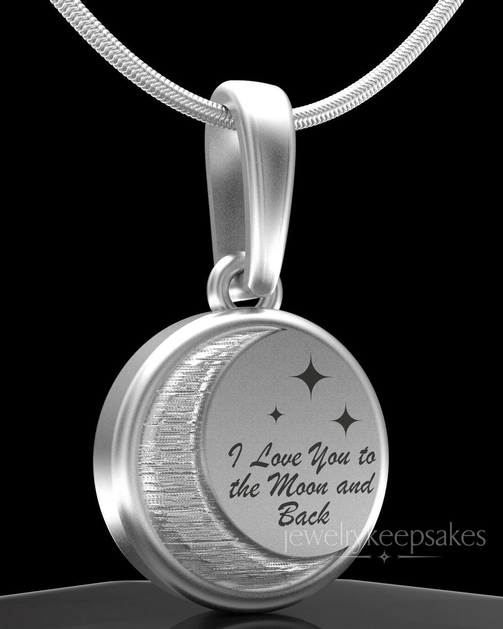 Sterling Silver Moon and Back Permanently Sealed Waterproof Keepsake Jewelry
