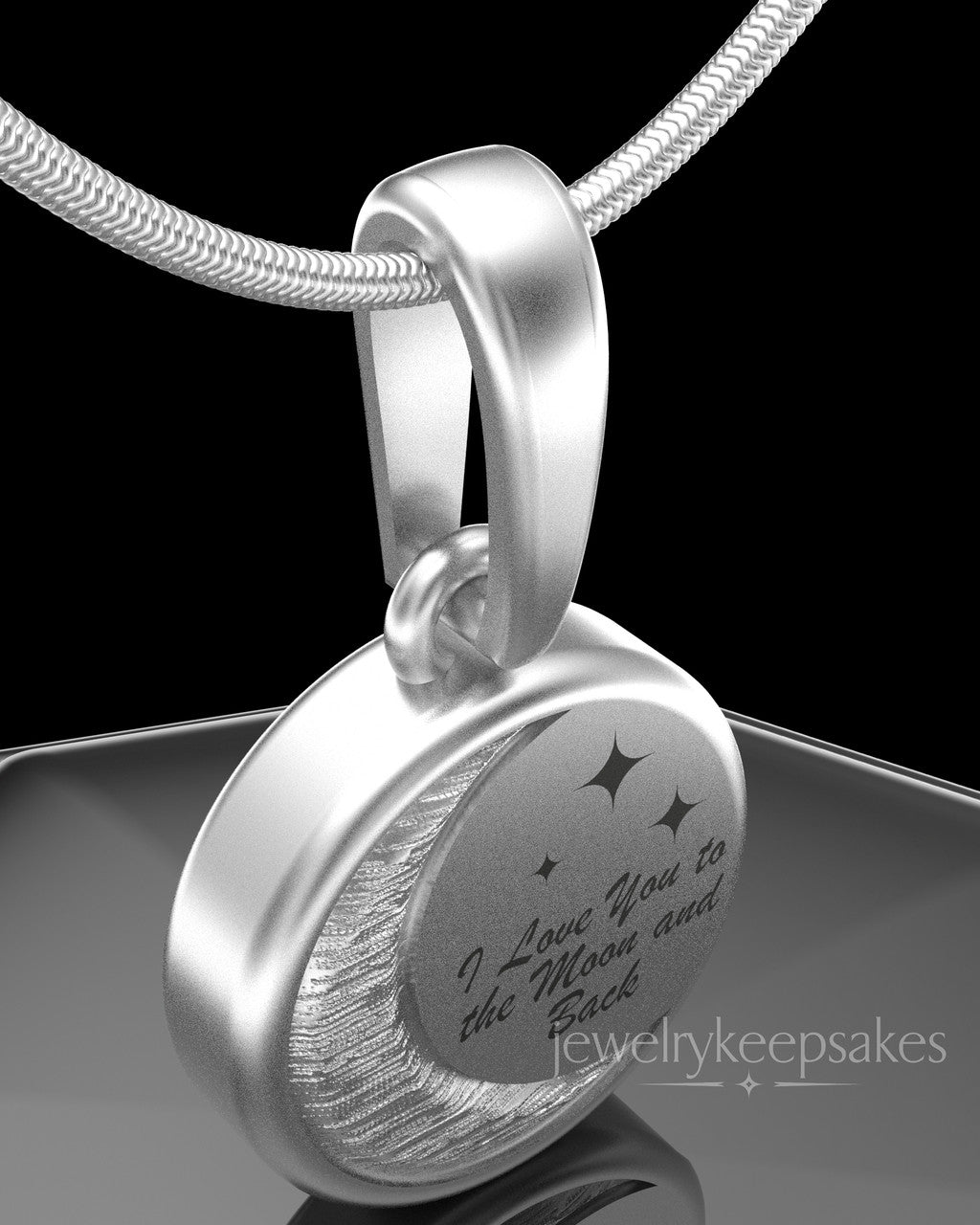 Sterling Silver Moon and Back Permanently Sealed Waterproof Keepsake Jewelry