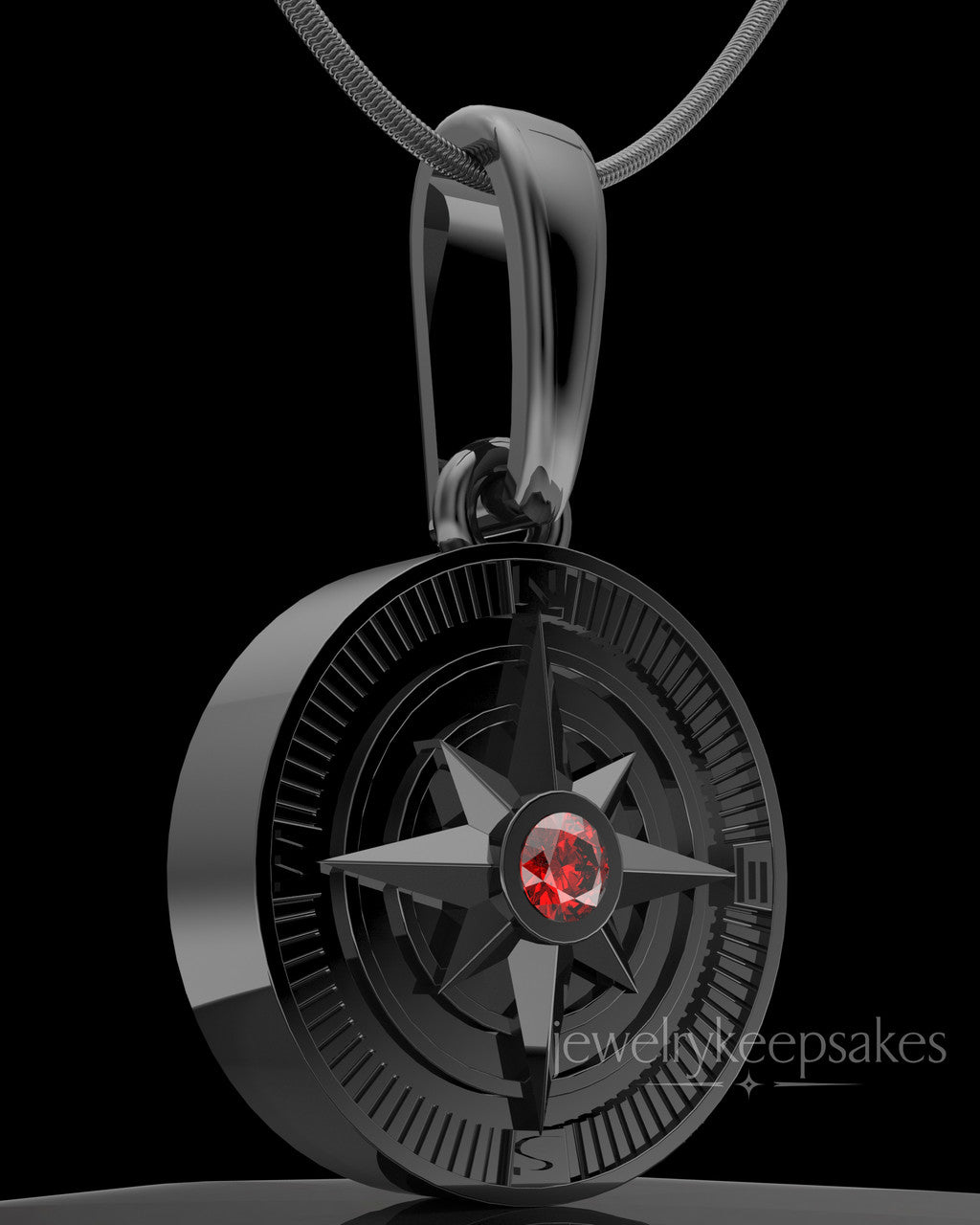 Black Plated Compass Permanently Sealed Waterproof Keepsake Jewelry