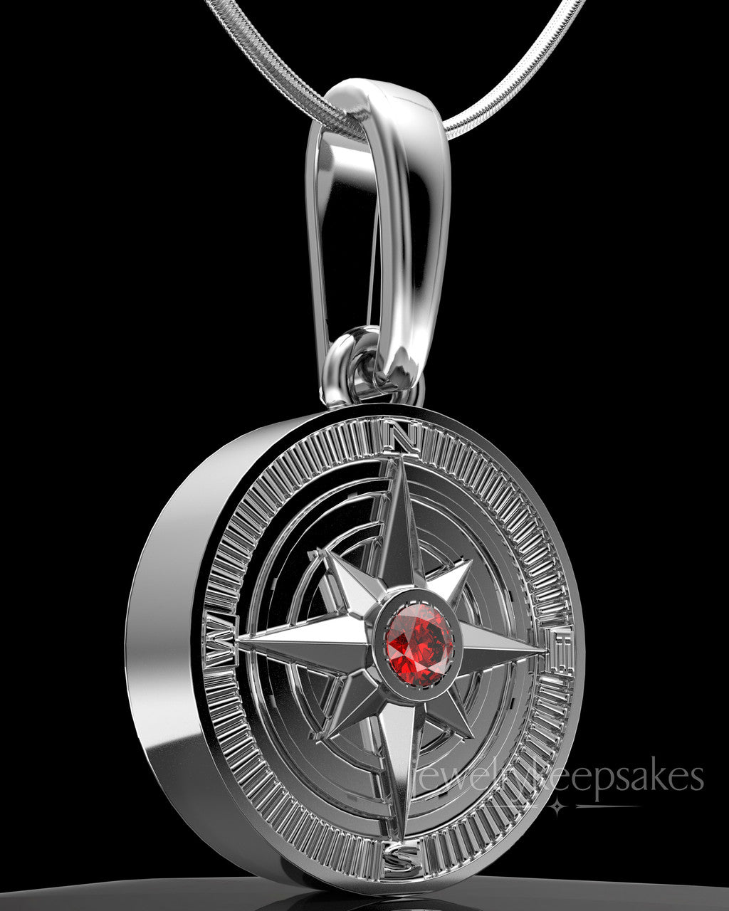 Solid 14K White Gold Compass Permanently Sealed Waterproof Keepsake Jewelry