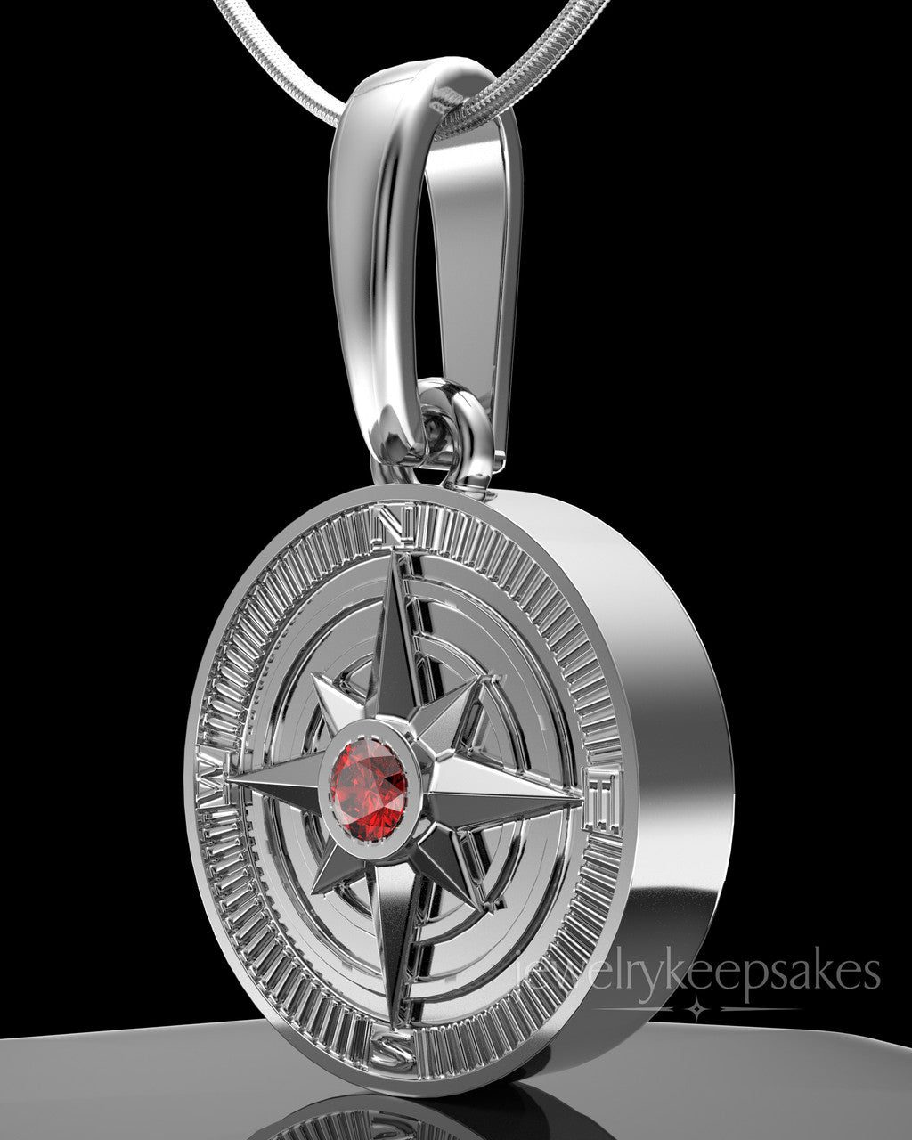 Solid 14K White Gold Compass Permanently Sealed Waterproof Keepsake Jewelry
