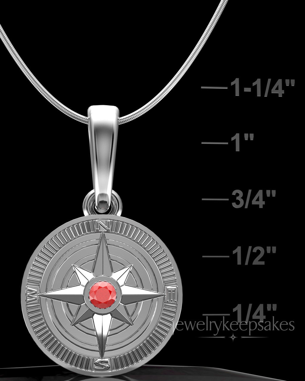 Solid 14K White Gold Compass Permanently Sealed Waterproof Keepsake Jewelry