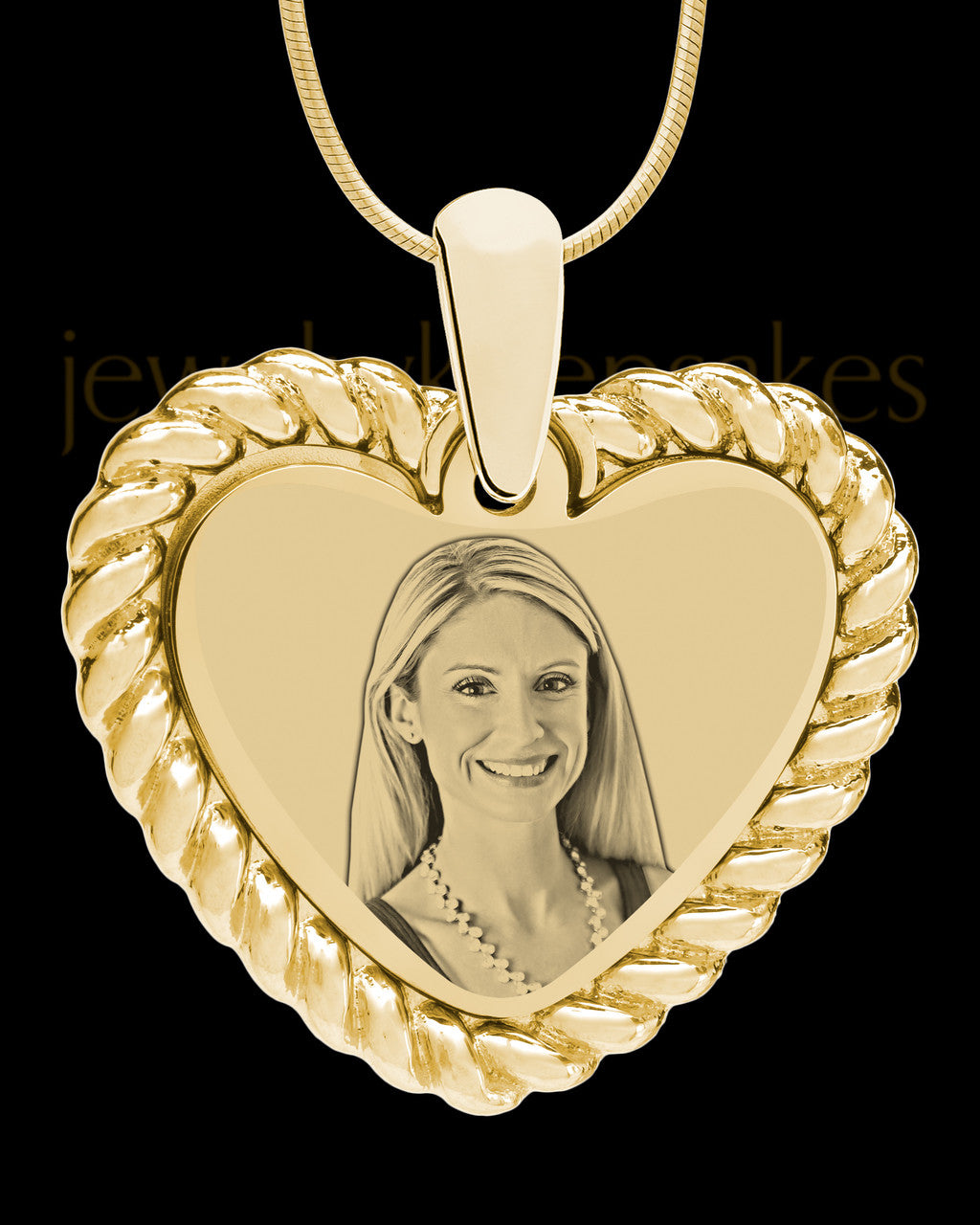 Gold Framed Heart Photo Engraved Pendant
