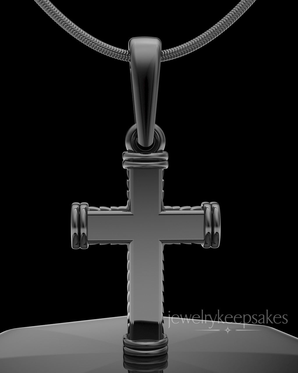 Black Plated Braided Cross Permanently Sealed Waterproof Keepsake Jewelry