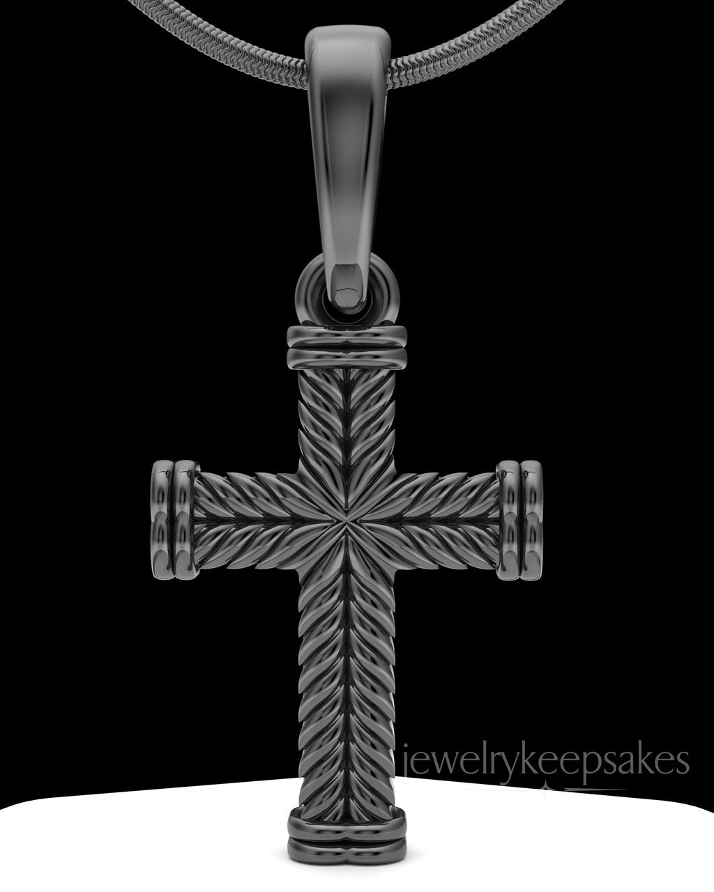 Black Plated Braided Cross Permanently Sealed Waterproof Keepsake Jewelry