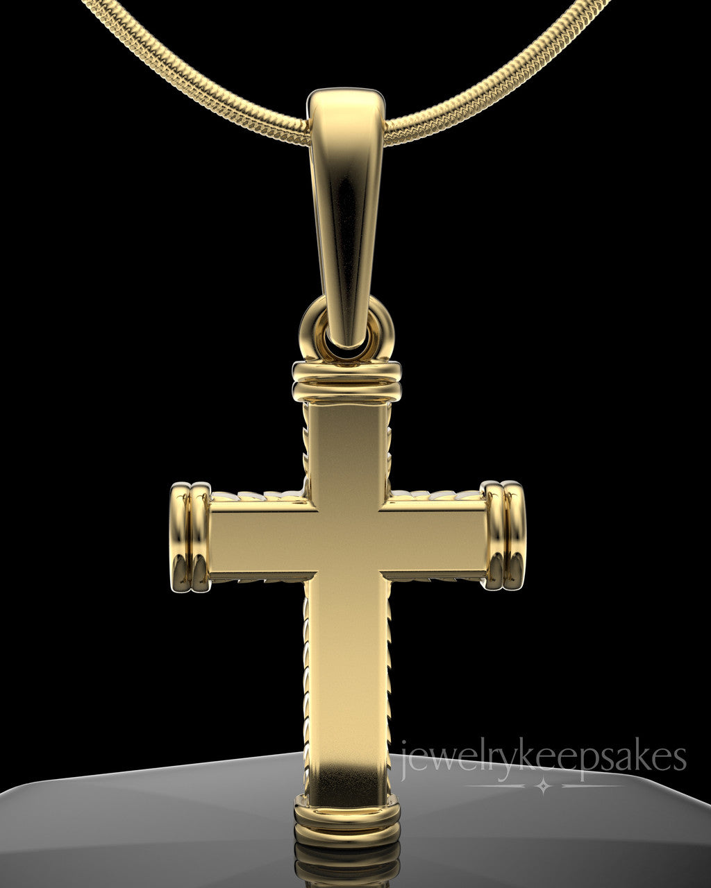 Gold Plated Braided Cross Permanently Sealed Waterproof Keepsake Jewelry