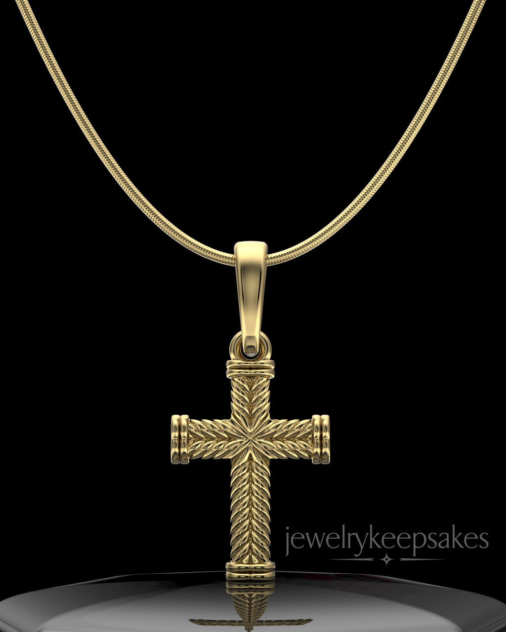 Gold Plated Braided Cross Permanently Sealed Waterproof Keepsake Jewelry