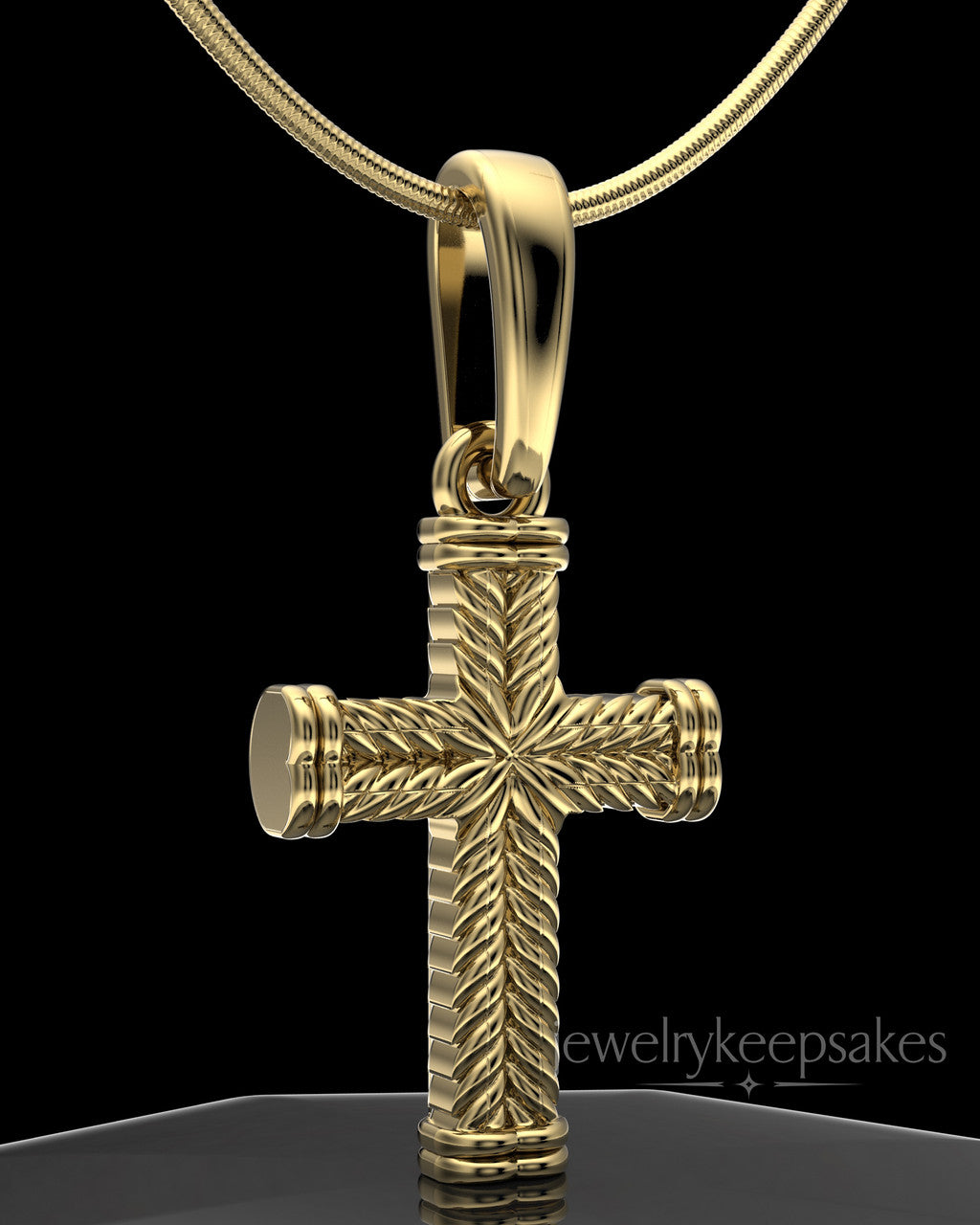 Gold Plated Braided Cross Permanently Sealed Waterproof Keepsake Jewelry
