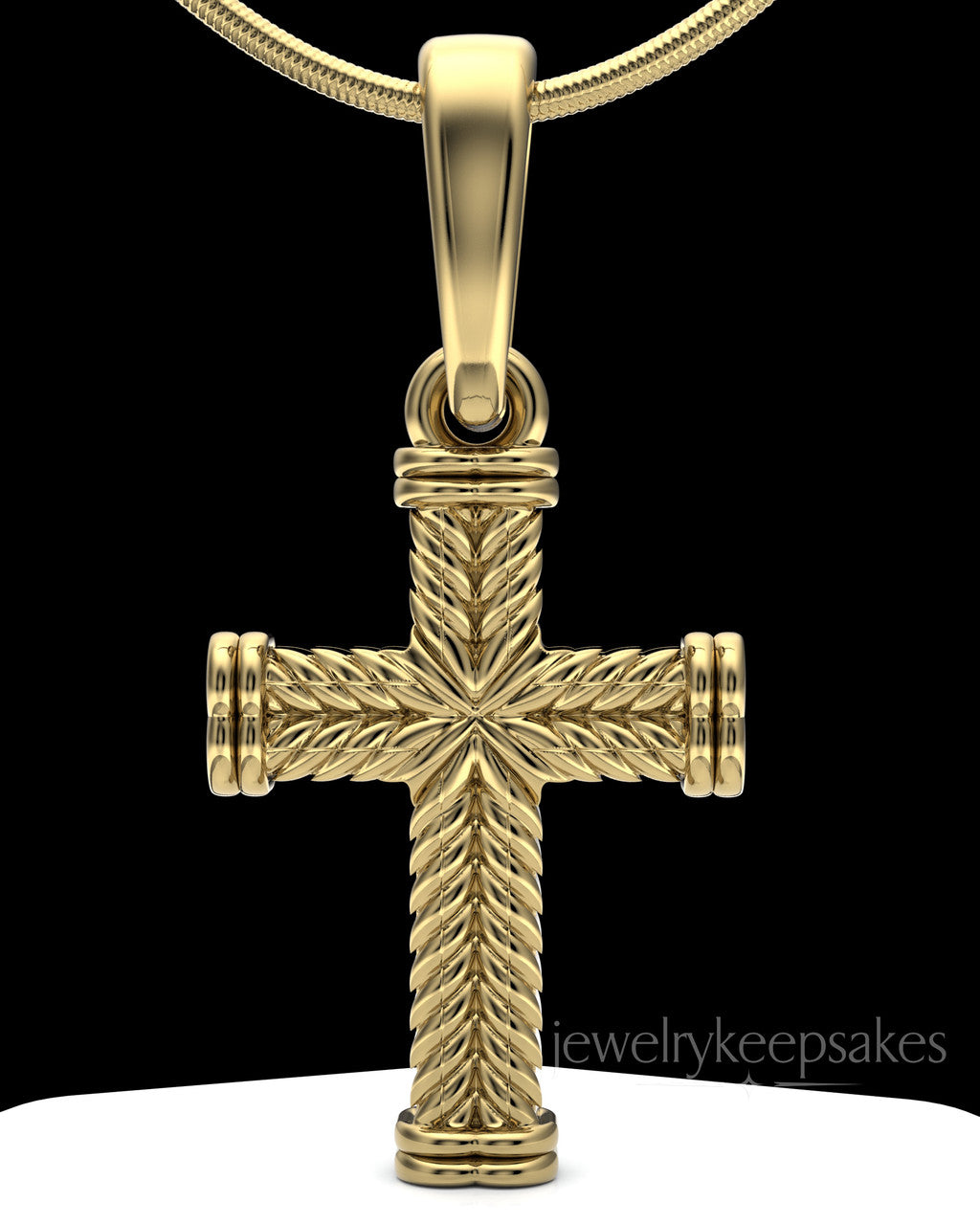 Gold Plated Braided Cross Permanently Sealed Waterproof Keepsake Jewelry