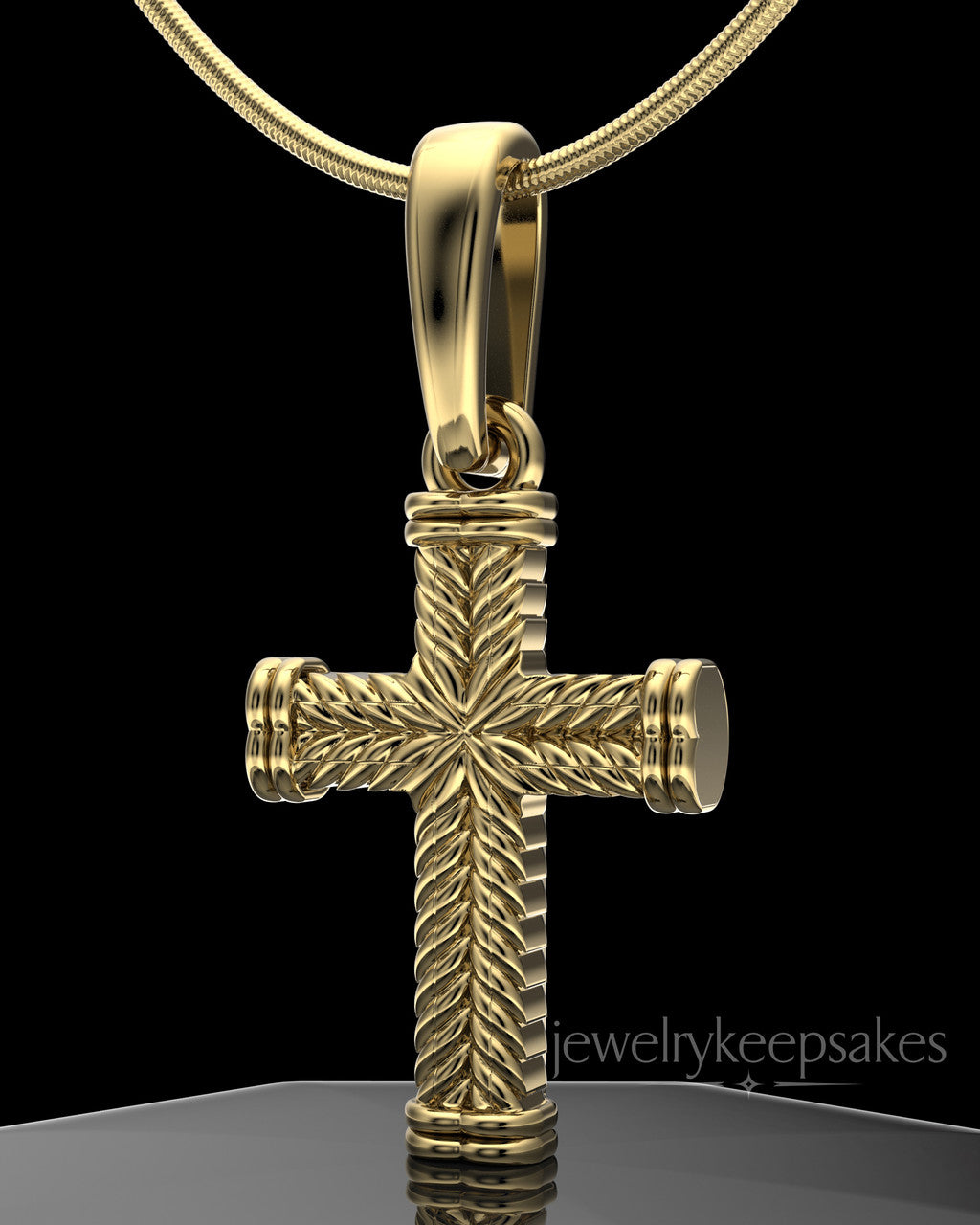 Gold Plated Braided Cross Permanently Sealed Waterproof Keepsake Jewelry