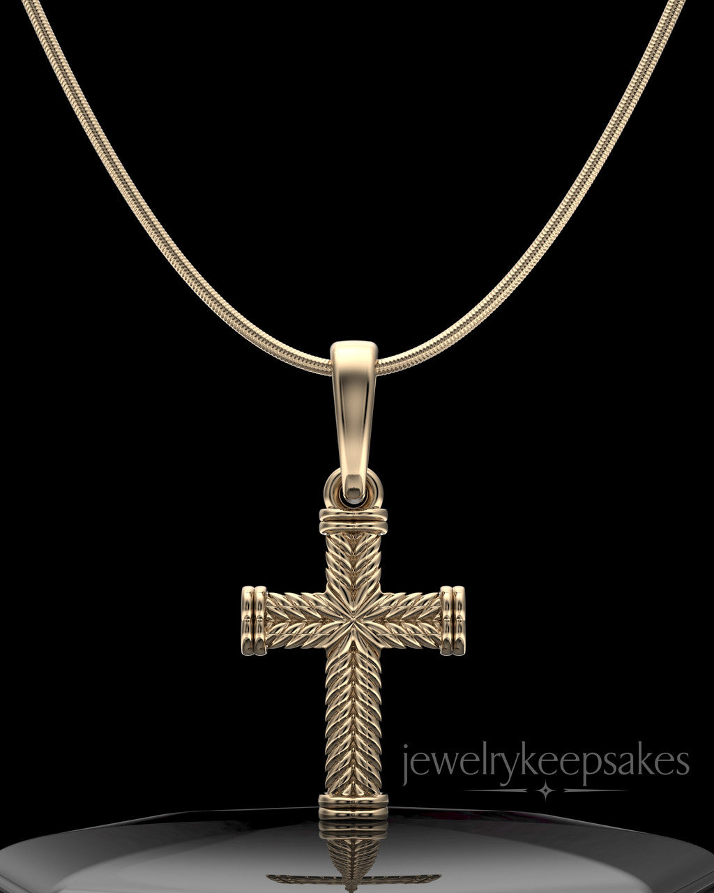 Solid 14k Gold Braided Cross Permanently Sealed Waterproof Keepsake Jewelry