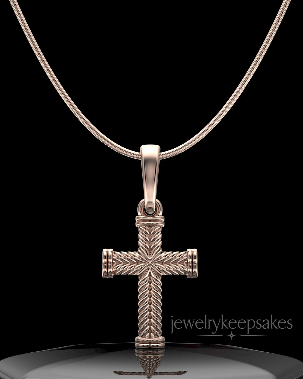 Rose Gold Plated Braided Cross Permanently Sealed Waterproof Keepsake Jewelry