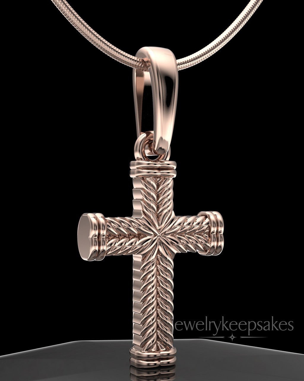 Rose Gold Plated Braided Cross Permanently Sealed Waterproof Keepsake Jewelry