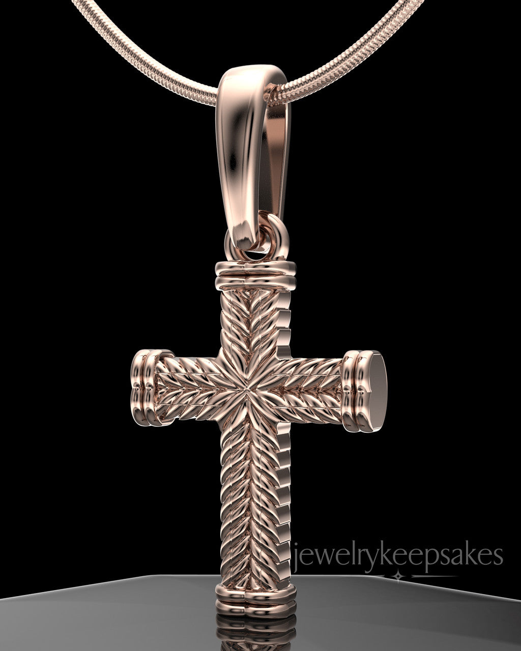 Rose Gold Plated Braided Cross Permanently Sealed Waterproof Keepsake Jewelry