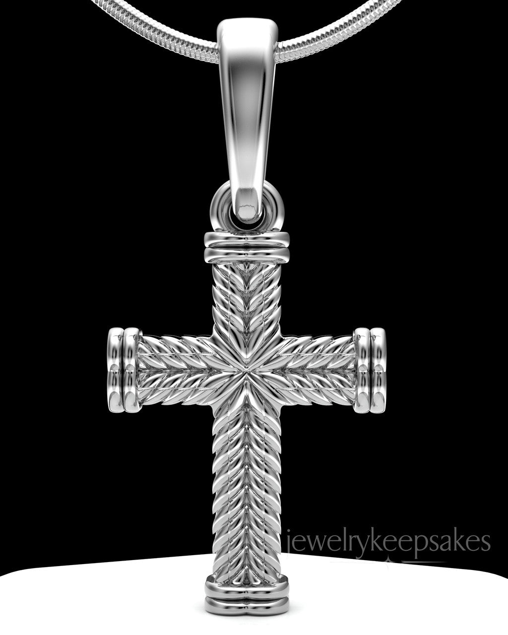 Solid 14k White Gold Braided Cross Permanently Sealed Waterproof Keepsake Jewelry
