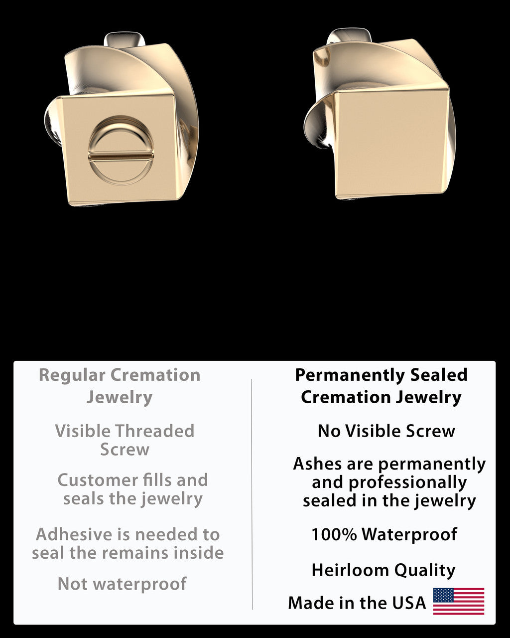 Solid 14k Gold Twisted Rectangle Permanently Sealed Waterproof Keepsake Jewelry