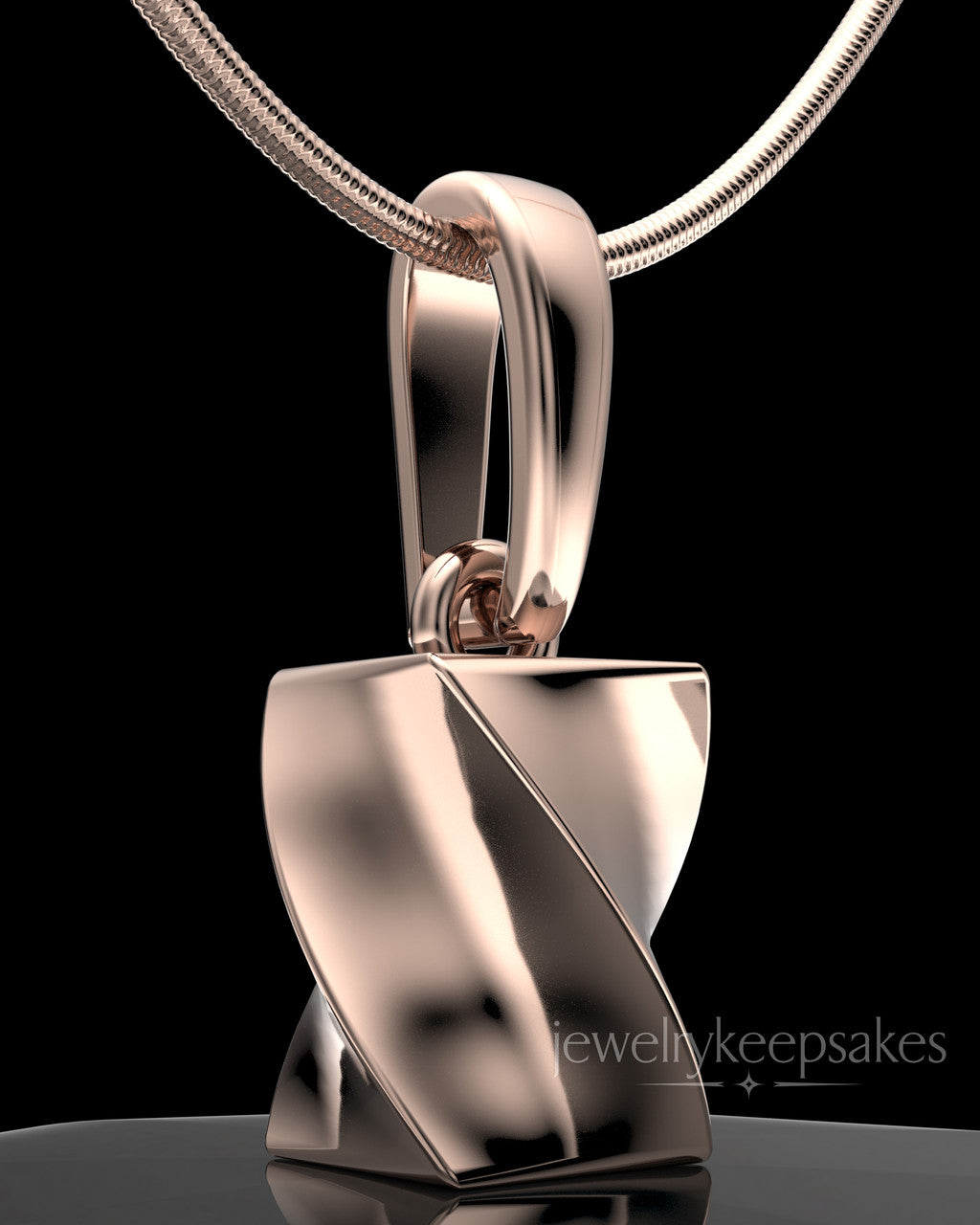 Rose Gold Plated Twisted Rectangle Permanently Sealed Waterproof Keepsake Jewelry