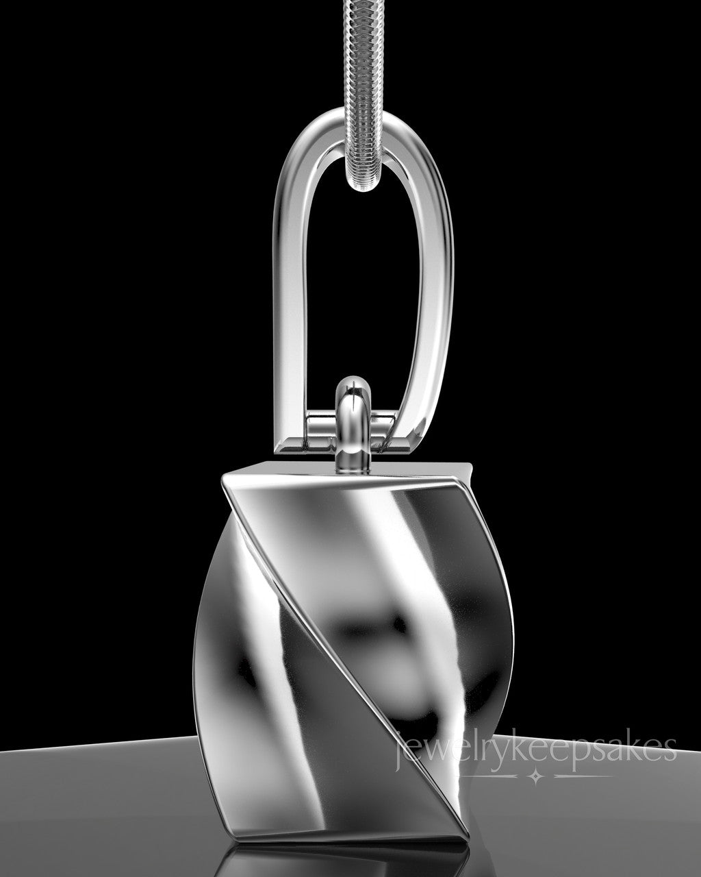 Solid 14k White Gold Twisted Rectangle Permanently Sealed Waterproof Keepsake Jewelry