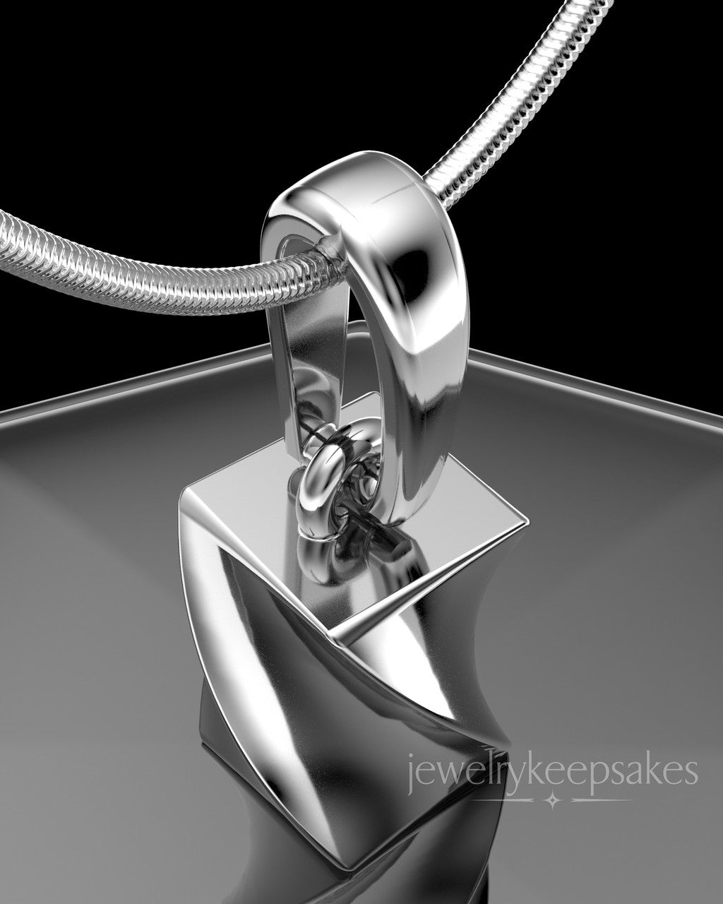Solid 14k White Gold Twisted Rectangle Permanently Sealed Waterproof Keepsake Jewelry