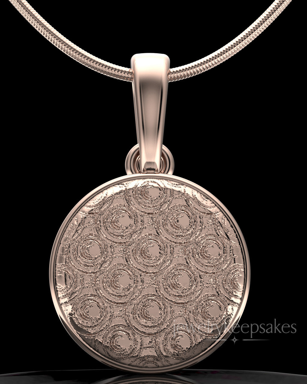 Rose Gold Plated Patterned Round Permanently Sealed Waterproof Keepsake Jewelry