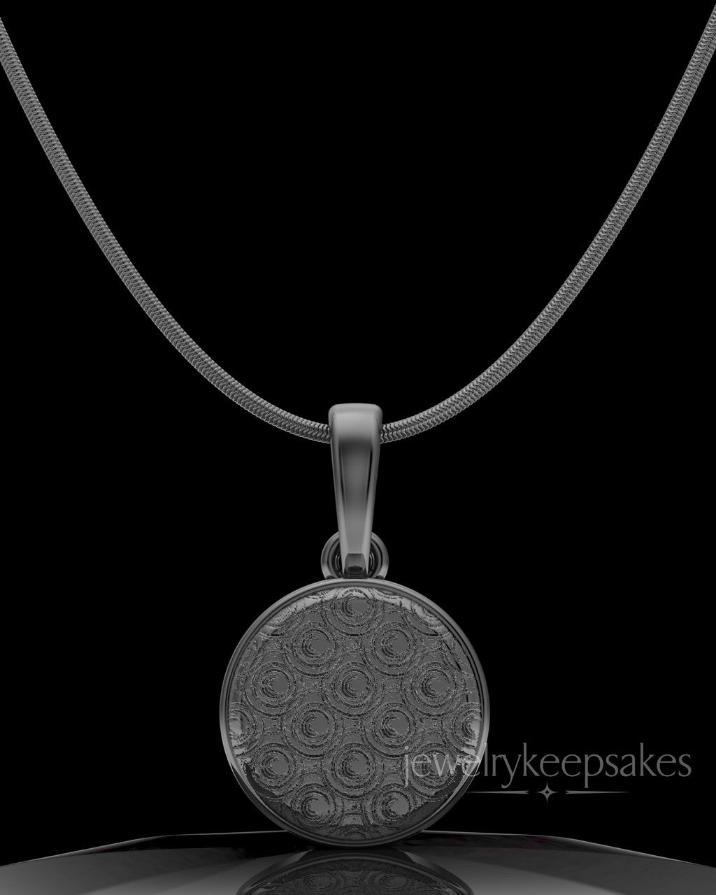 Black Plated Patterned Round Permanently Sealed Waterproof Keepsake Jewelry