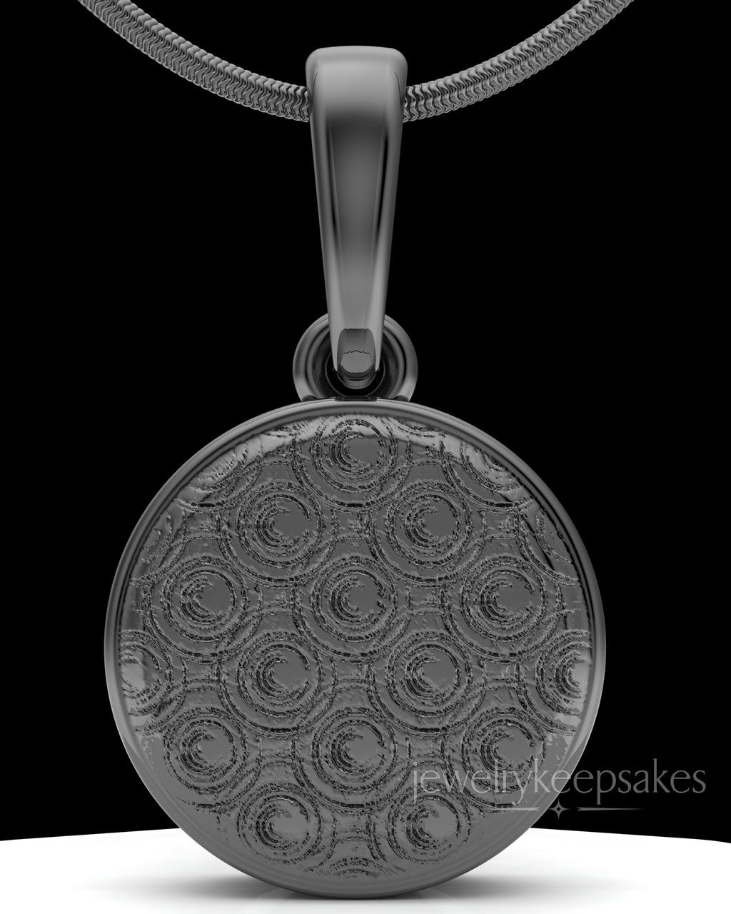 Black Plated Patterned Round Permanently Sealed Waterproof Keepsake Jewelry