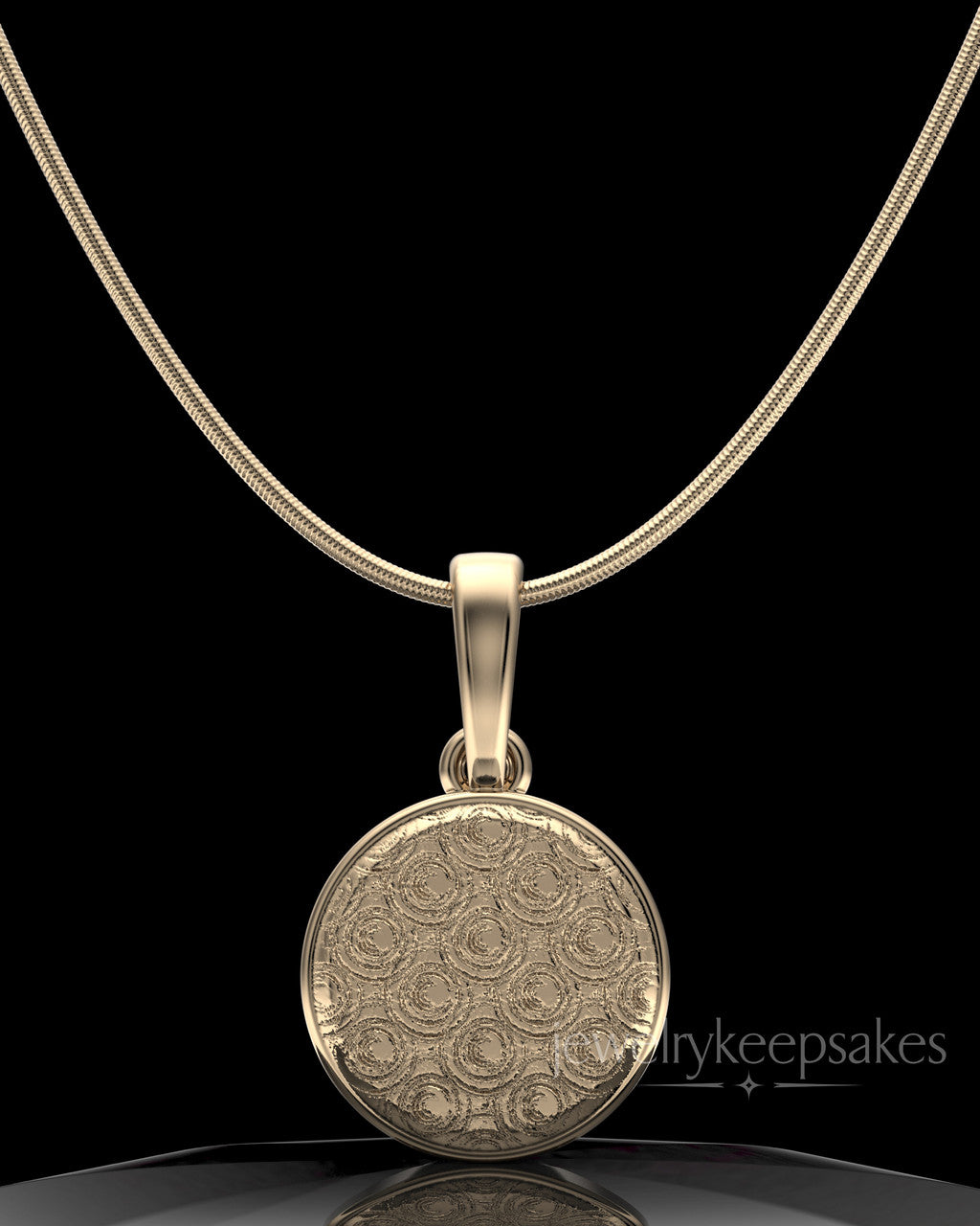 Solid 14k Gold Patterned Round Permanently Sealed Waterproof Keepsake Jewelry