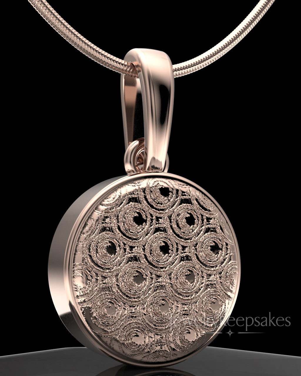 Rose Gold Plated Patterned Round Permanently Sealed Waterproof Keepsake Jewelry